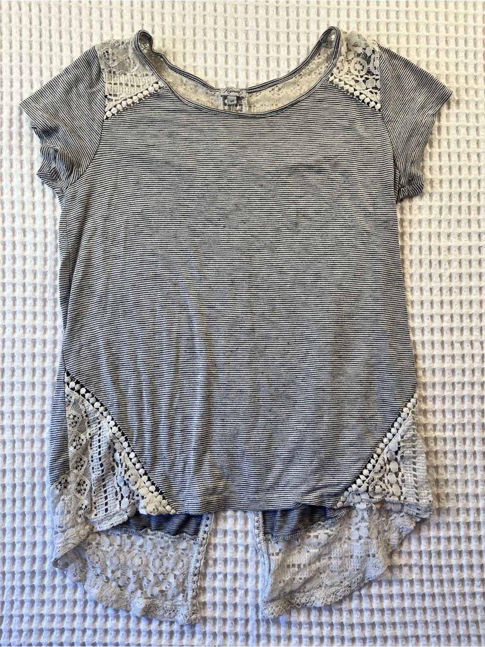 Kismet Striped Lace Crochet Boho Top Size Small